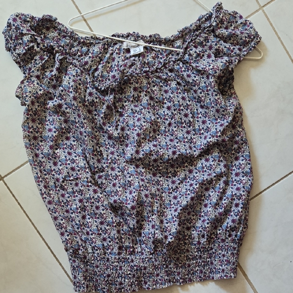 Kensie Floral Ruffle Off-Shoulder Blouse, Size L